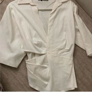 NWT ZARA Women's Pleated Cut Out Top Side Zipper Ivory Size L